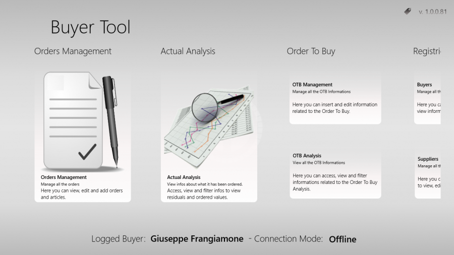 Software per gli acquisti nel settore fashion: home page Buyer tool app